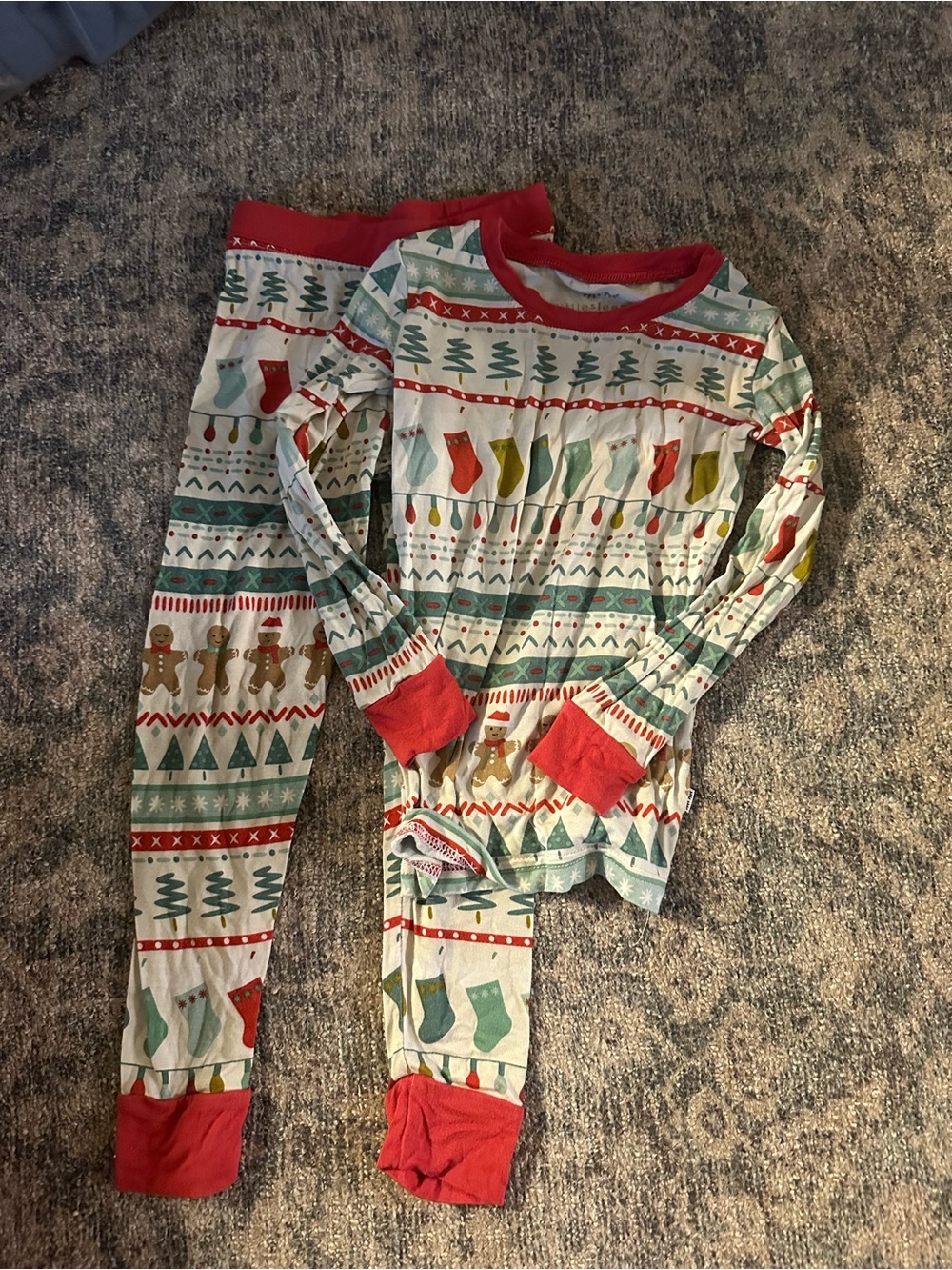 Little Sleepies Cream Holiday Pajama Set with Red Trim